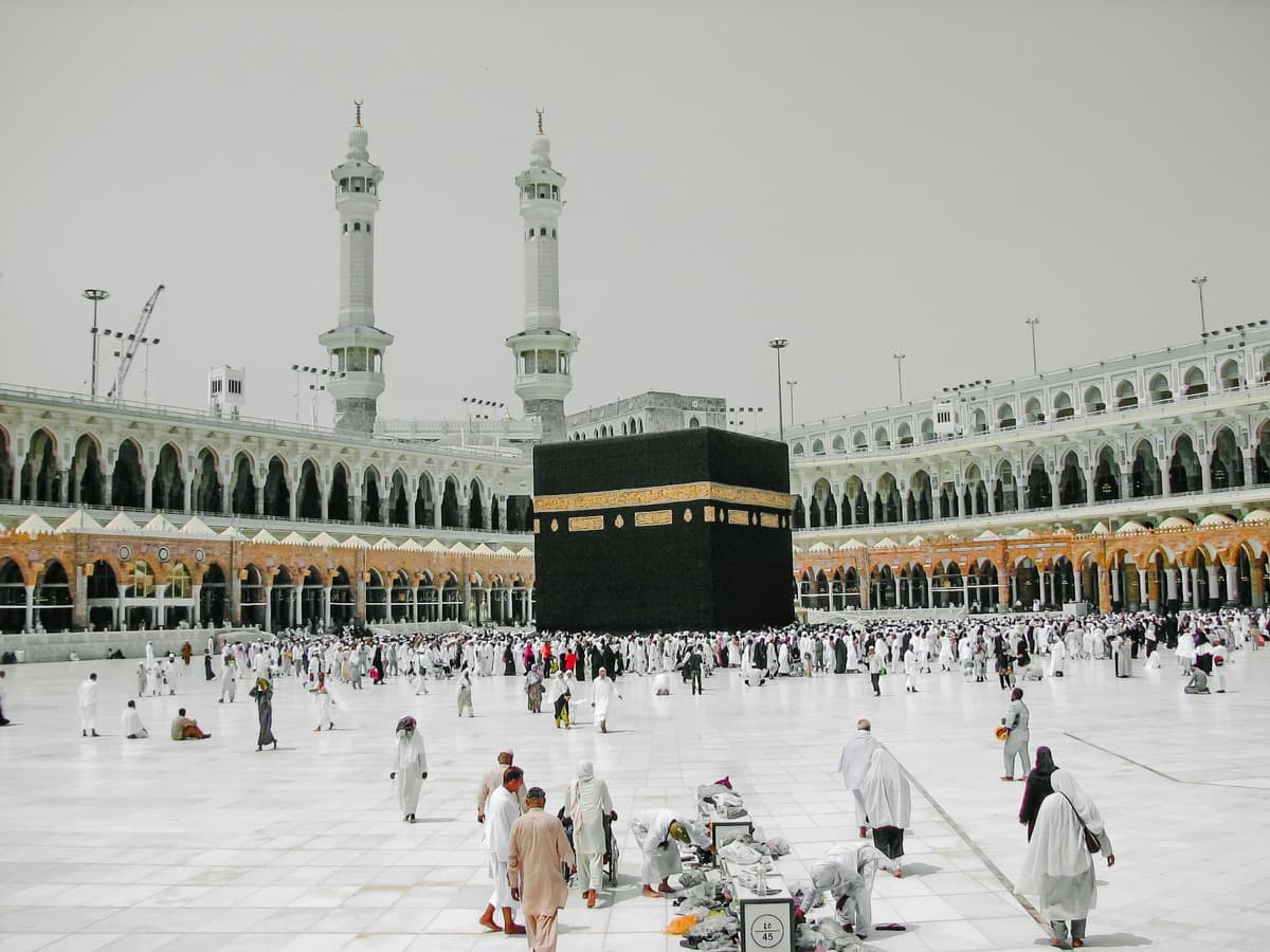 The Kaaba and courtyard of Masjid al-Haram in Makkah