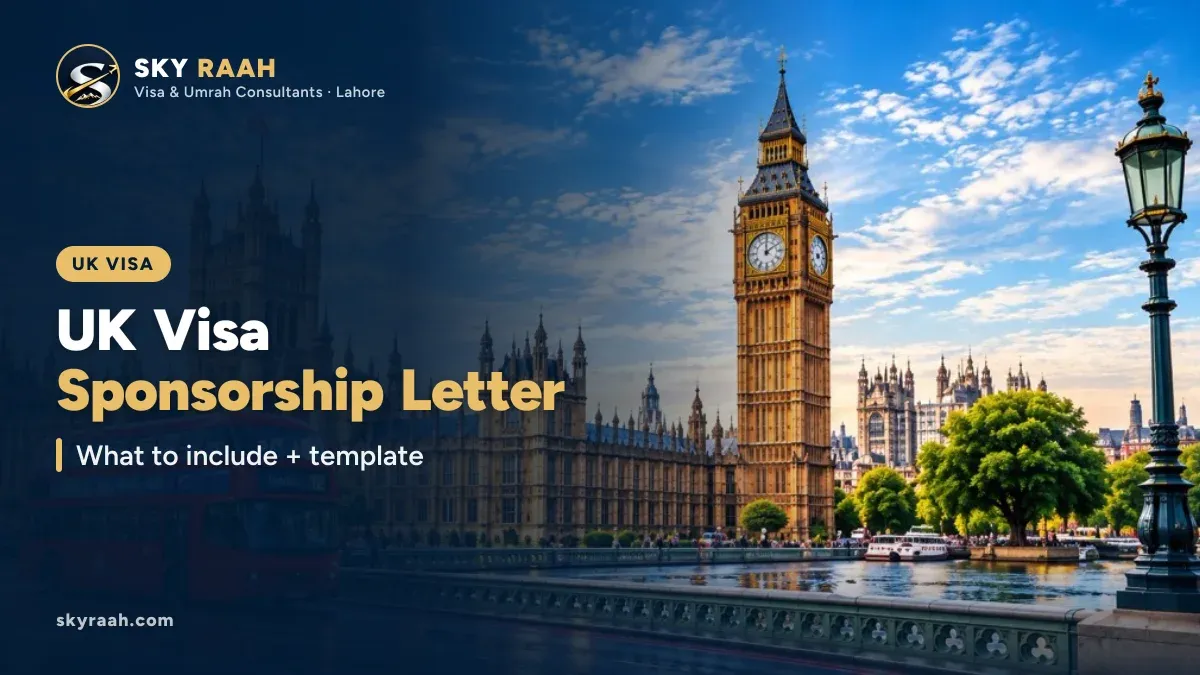 UK Visa Sponsorship Letter: What to include + template, over a photo of a red bus crossing a bridge in London